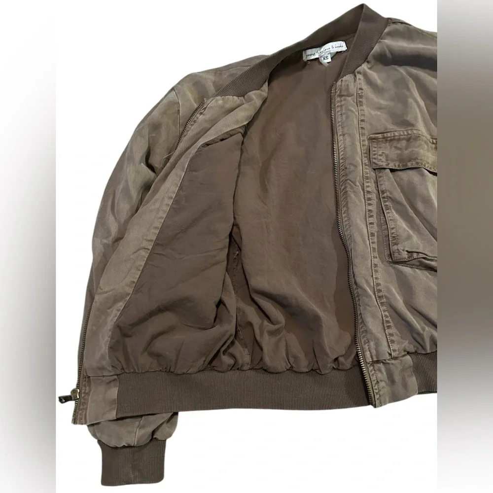 Young Fabulous & Broke Women’s Utility Bomber Jacket XS Khaki Short Zip Front‎